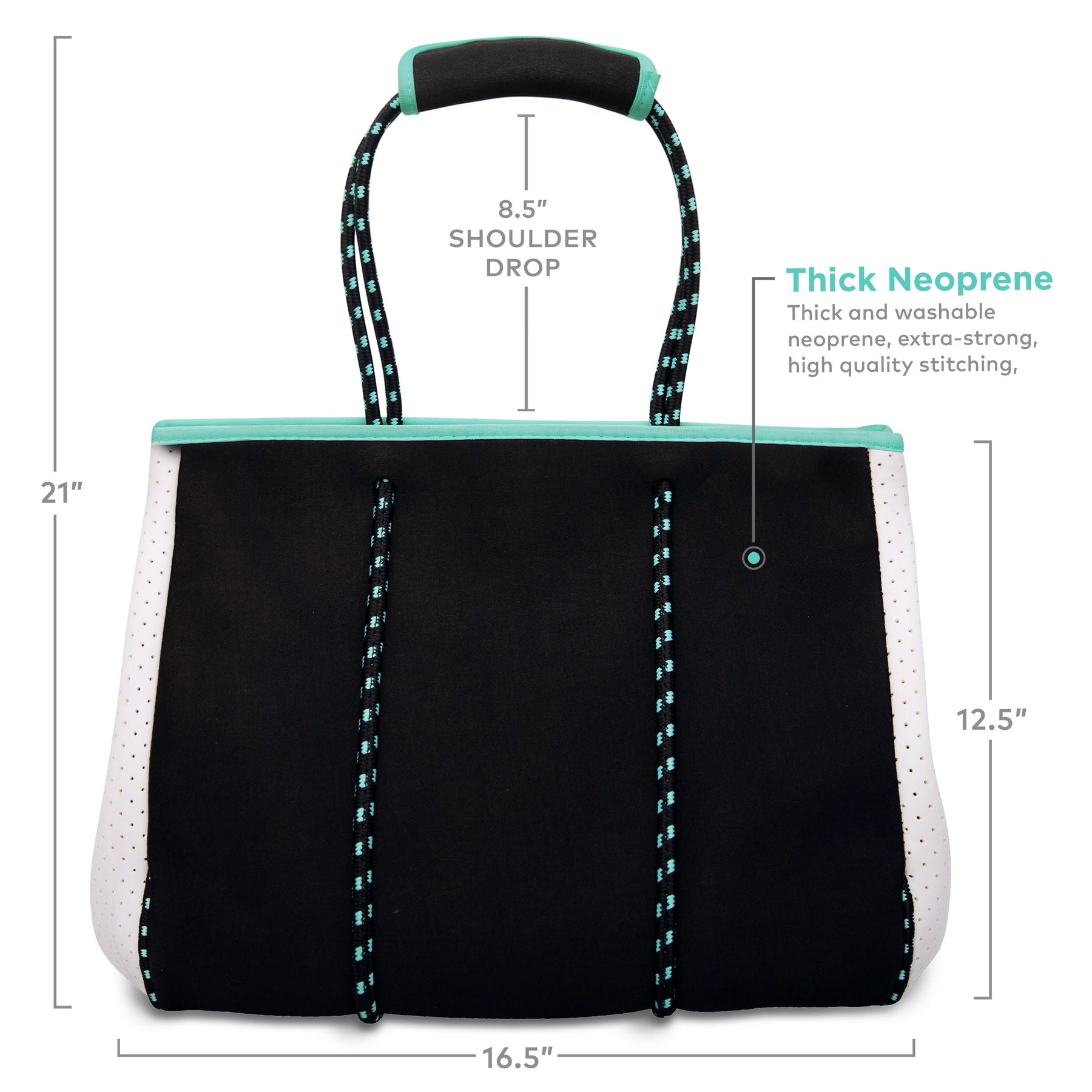 Beach Bag Tote - Black & White / Turquoise