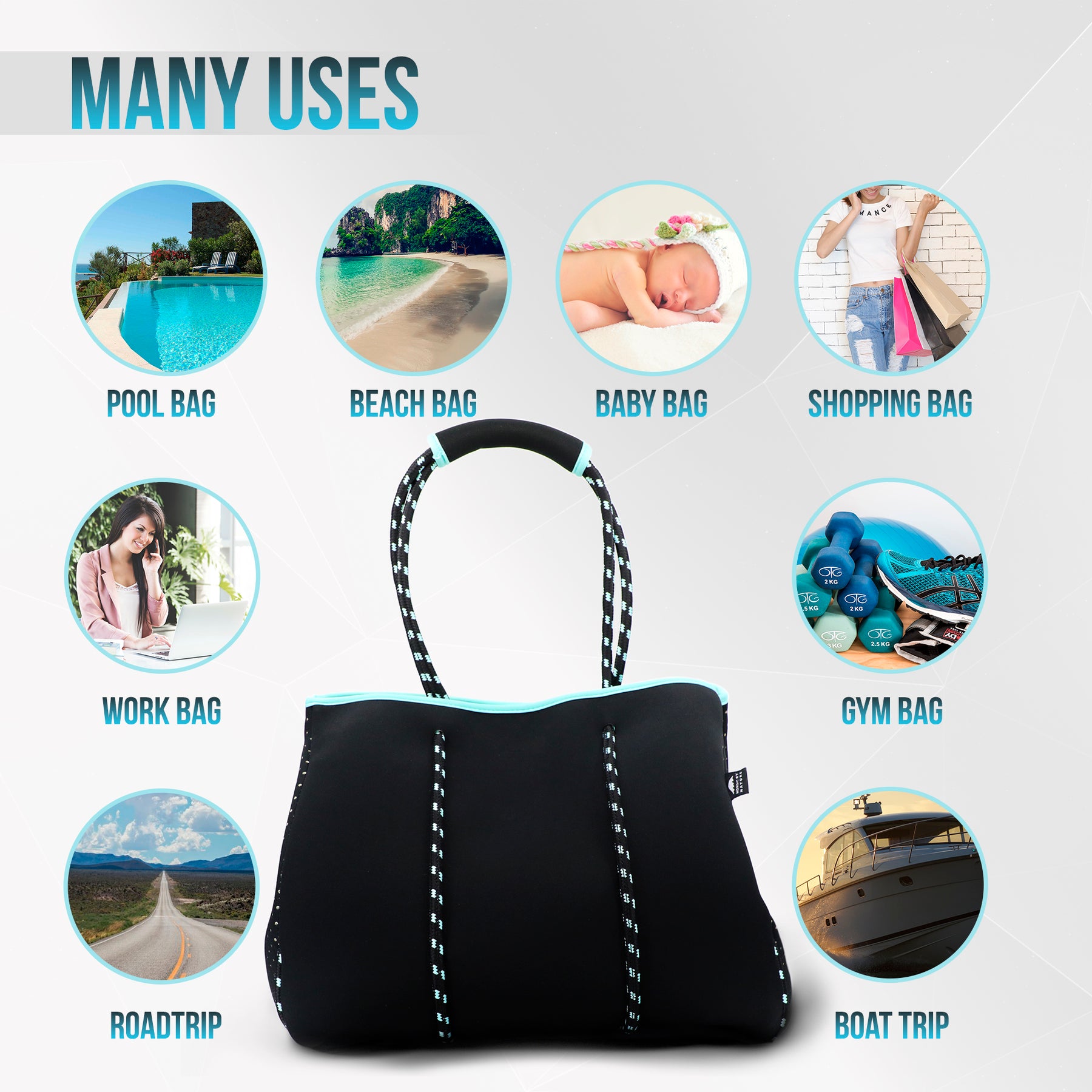 Beach Bag Tote - Black/Turquoise – Life Of Leisure, LLC Nordic By