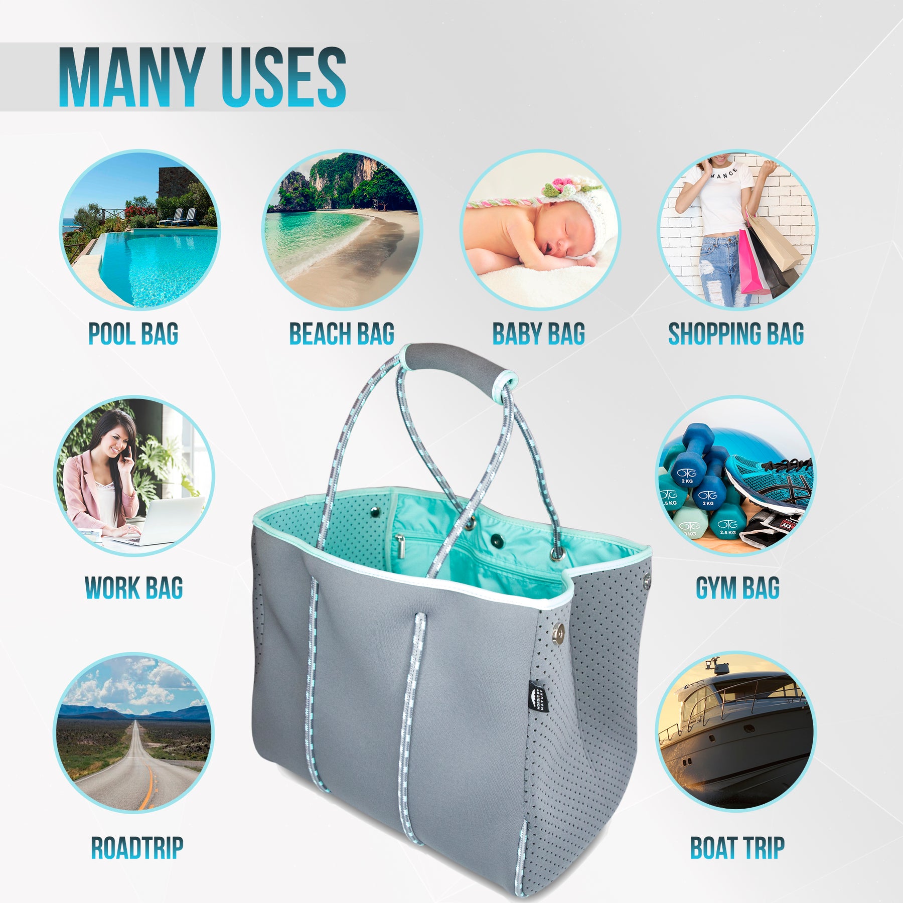 Beach Bag Tote - Grey-Turquoise – Life Of Leisure, LLC Nordic By Nature  Brand