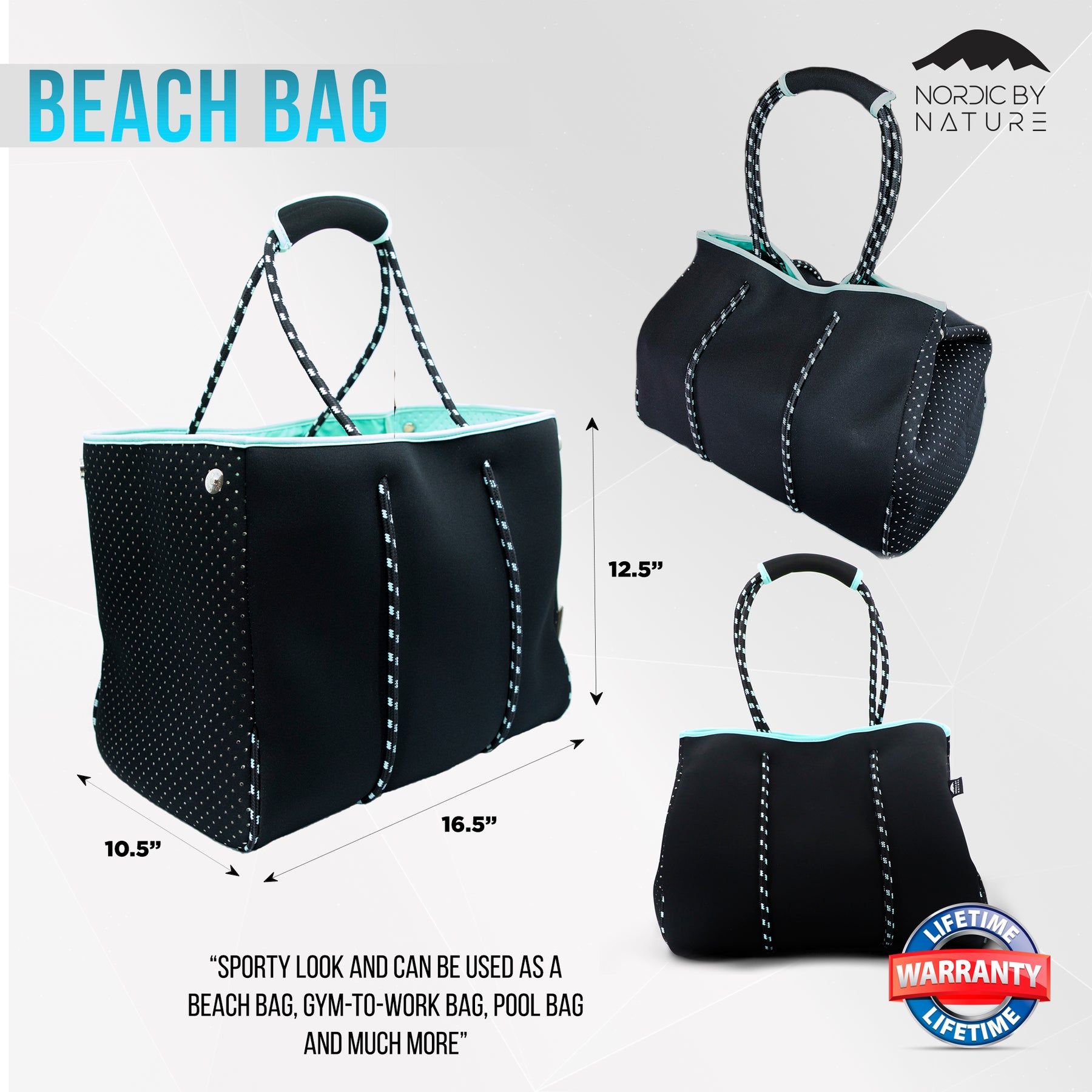 Beach Bag Tote - Black/Turquoise