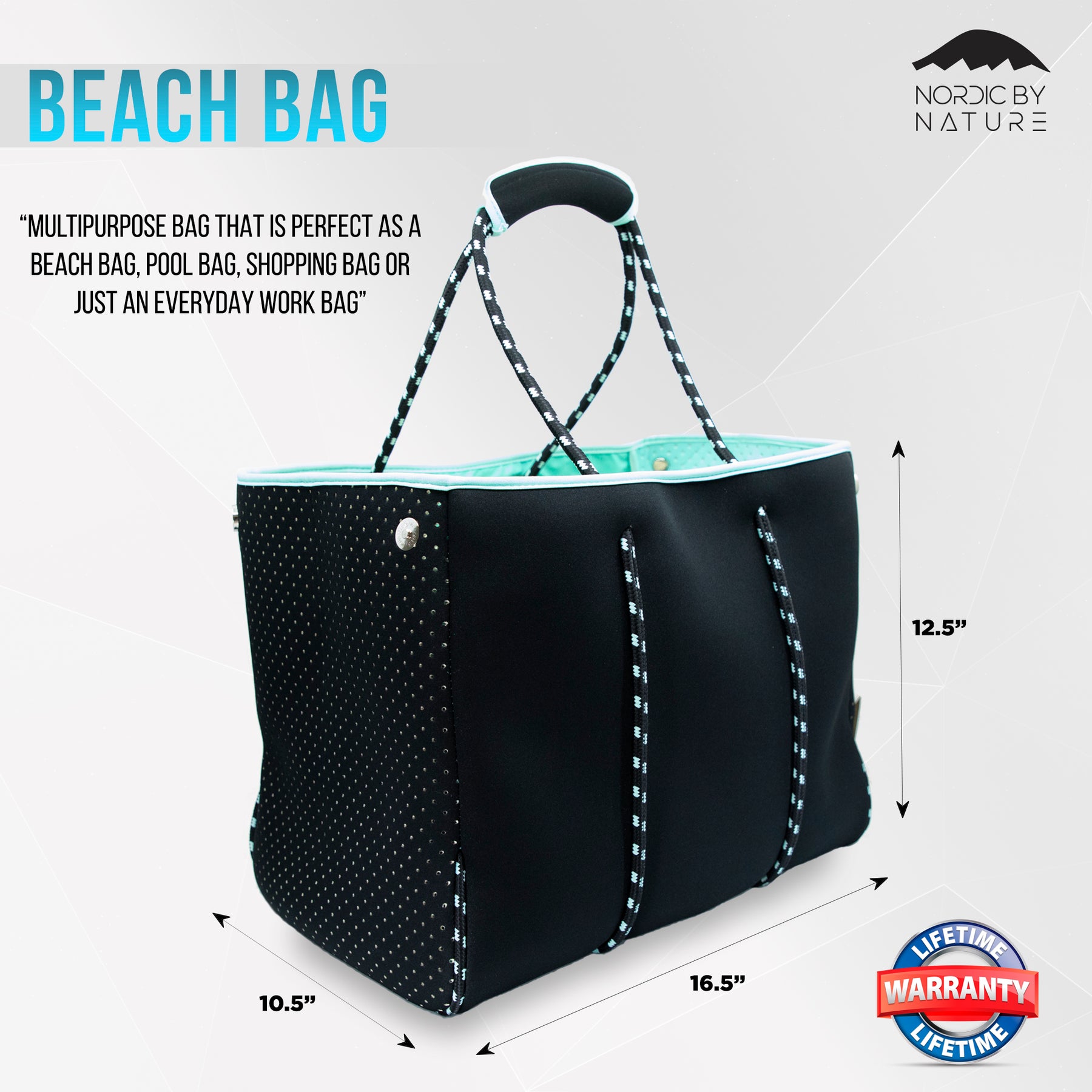 Beach Bag Tote - Black/Turquoise – Life Of Leisure, LLC Nordic By Nature  Brand